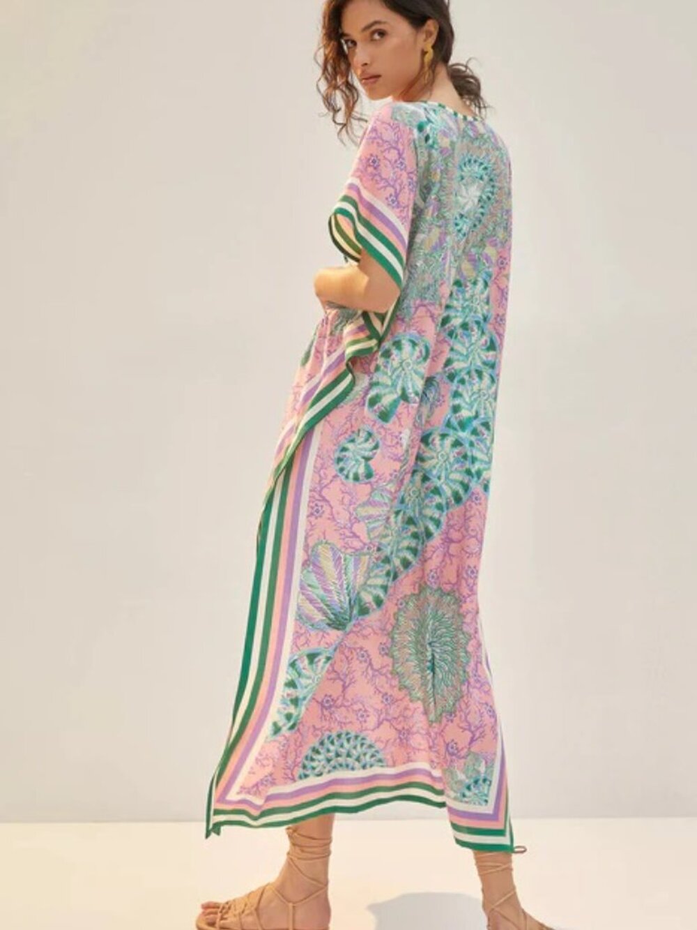 Anthropologie Kaftan Dress Boho Resort Cruise One Size - Picture 2 of 11